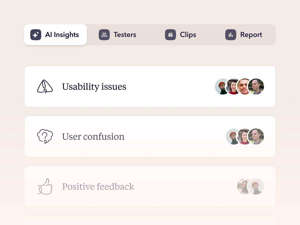 UI showing new user testing insights in the Userbrain dashboard