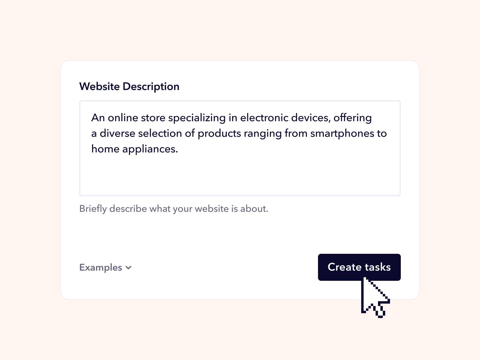 A screenshot of the Userbrain dashboard with an example prompt for auto-creating user testing tasks