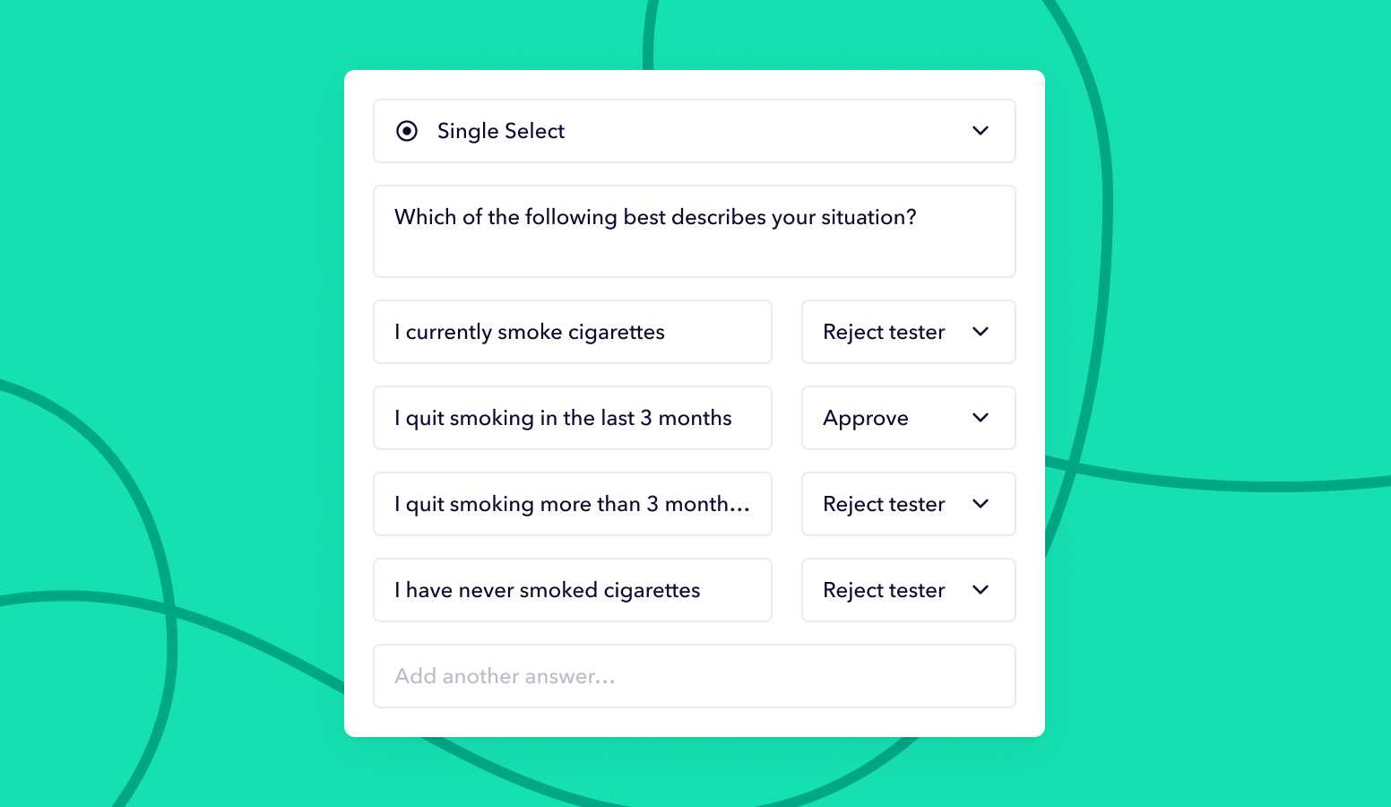 UI showing the screener example: quit smoking in the last 3 months