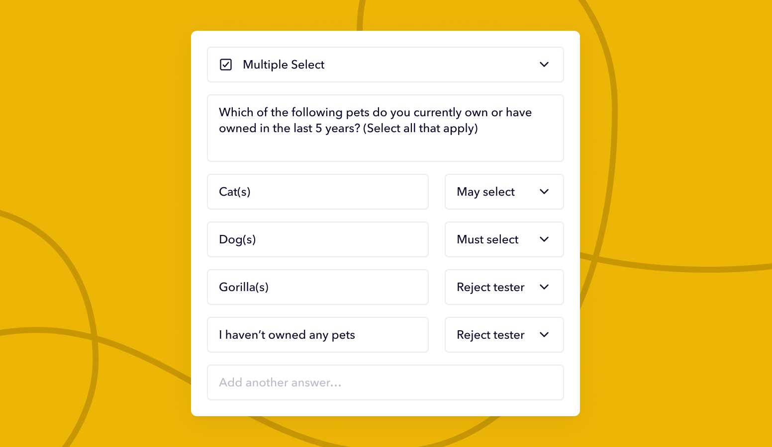UI showing the screener example: target dog owners in the US