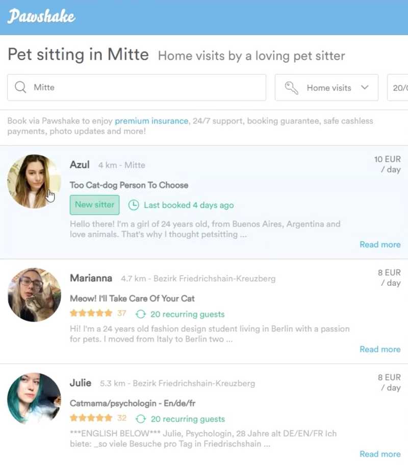 Pawshake search results