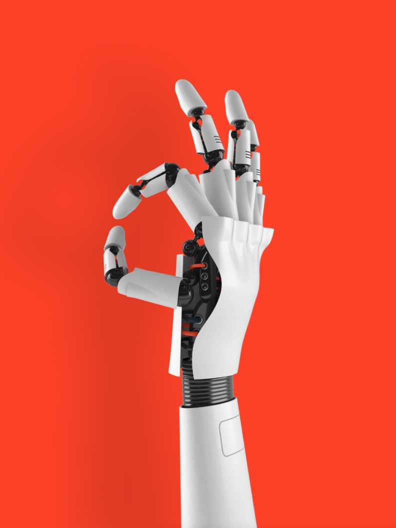 Robotic hand on red background