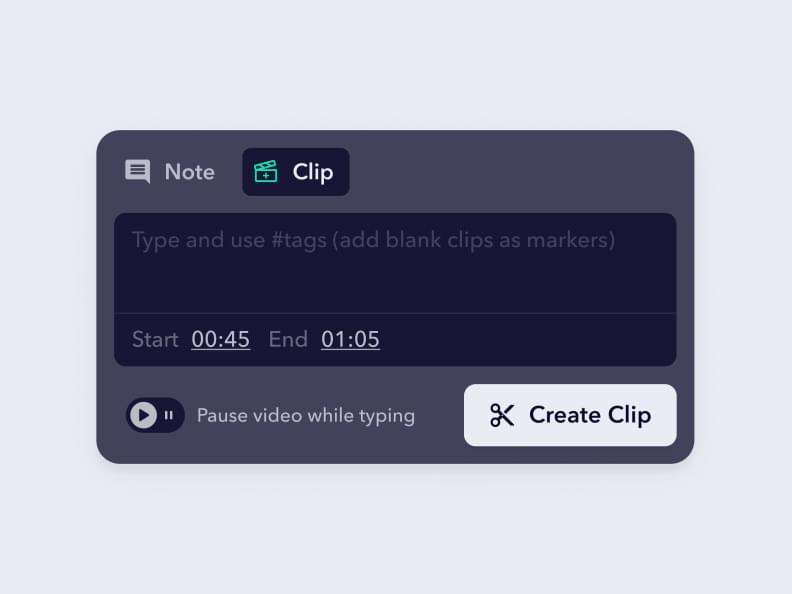 Text input to enter clip description