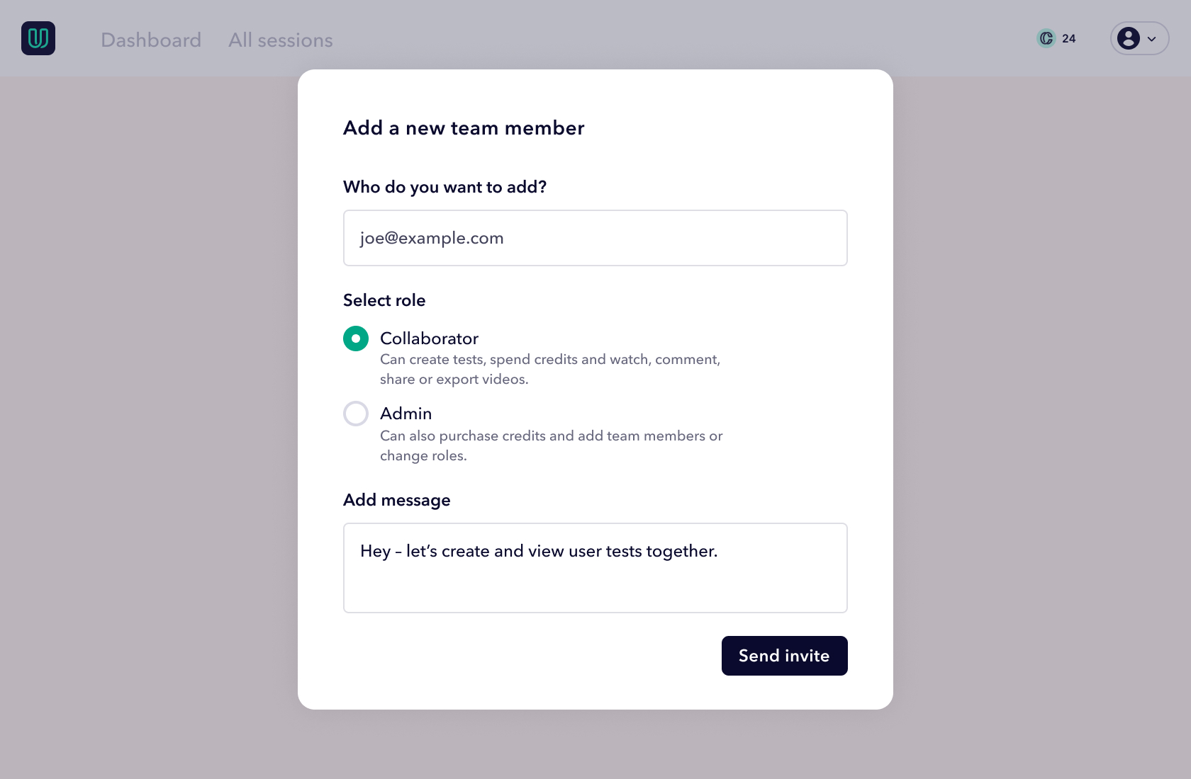 Add team member, third step: Entering team member details